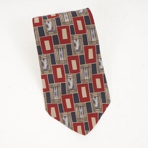 Brooks Brothers Makers All Silk Red‎ with Geometric Rectangular Pattern Tie​